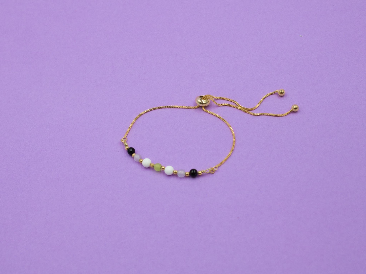 Agender Pride Flag Bracelet | Real Gemstones & 14k Gold Plated