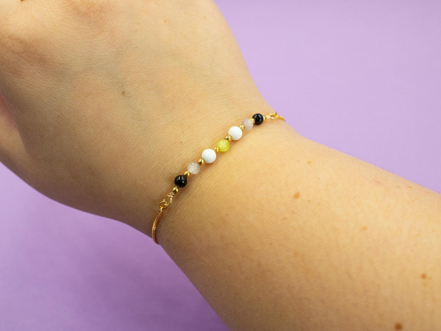 Agender Pride Flag Bracelet | Real Gemstones & 14k Gold Plated
