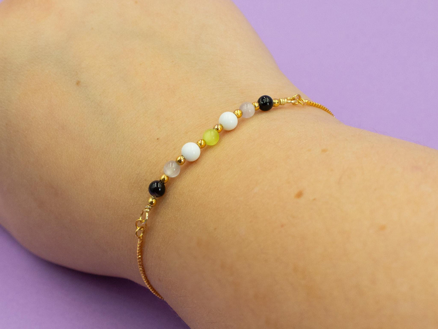 Agender Pride Flag Bracelet | Real Gemstones & 14k Gold Plated