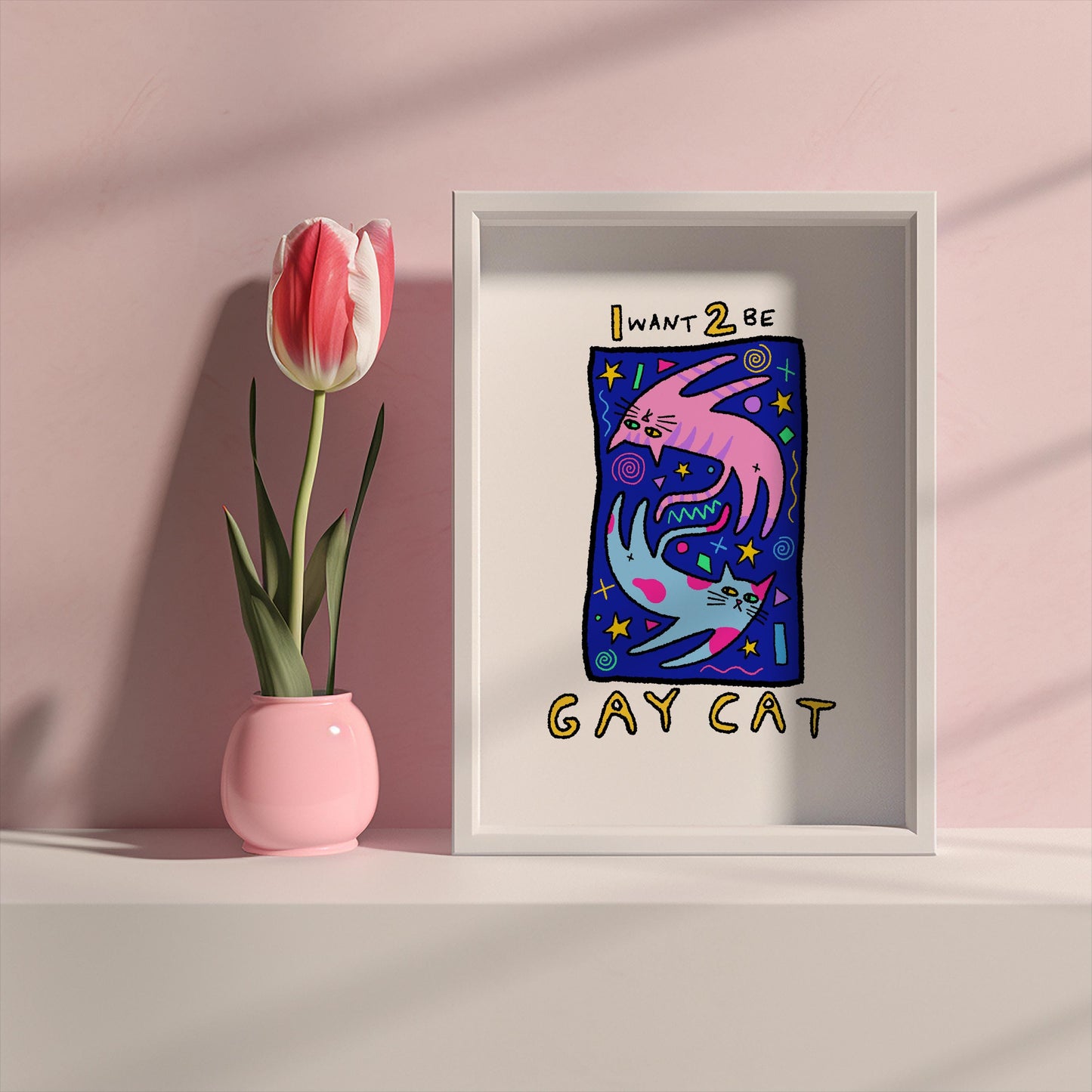 I Want 2 Be Gay Cat A6 Print