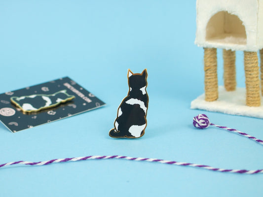 Stylish Black and White Cat Enamel Pin | Cat Lover's Delight