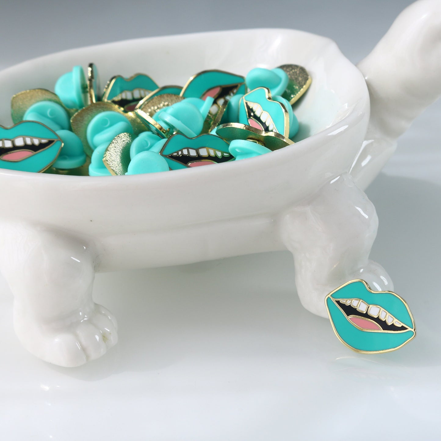 Teal Gap Toothed Lips Enamel Pin | Unique Hard Enamel Accessory