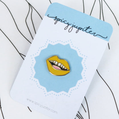 Yellow Lips Enamel Pin | Unique Aesthetic Denim Jacket Accessory