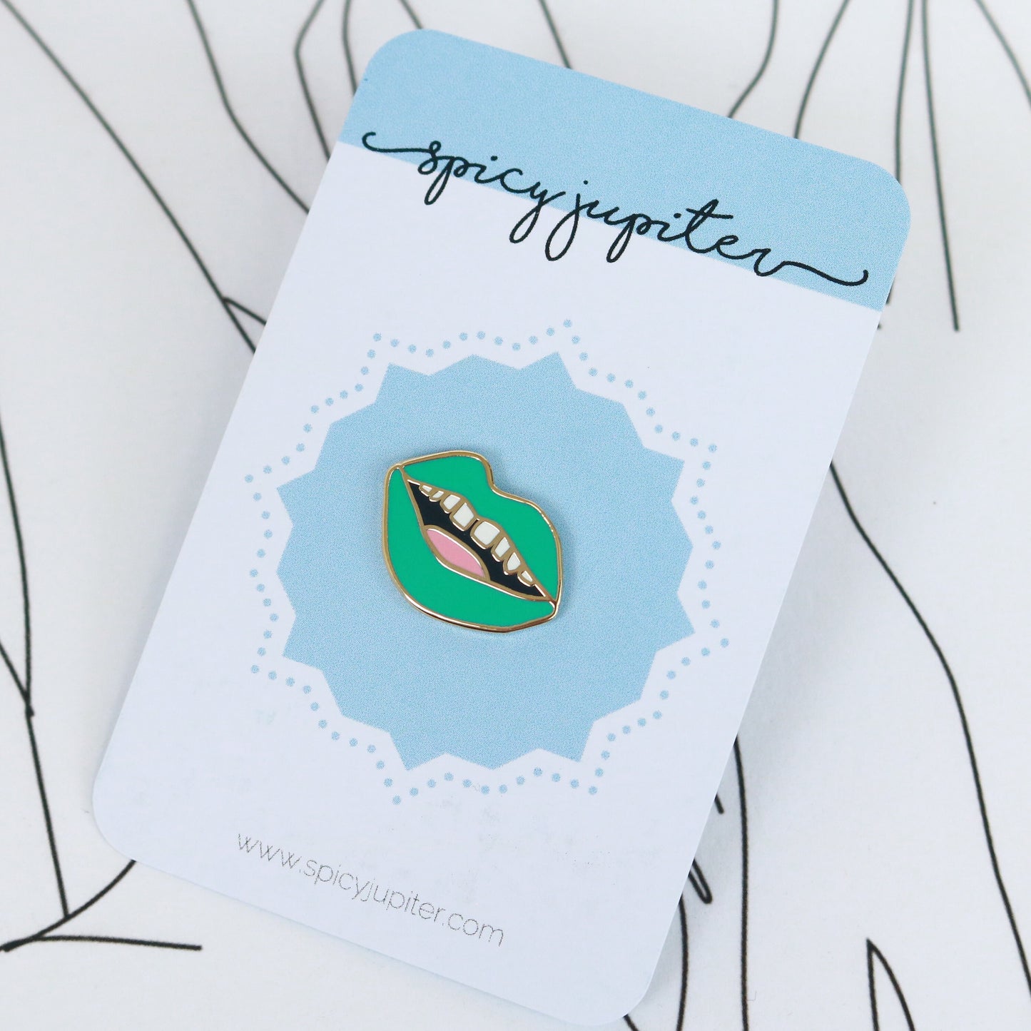 Teal Gap Toothed Lips Enamel Pin | Unique Hard Enamel Accessory