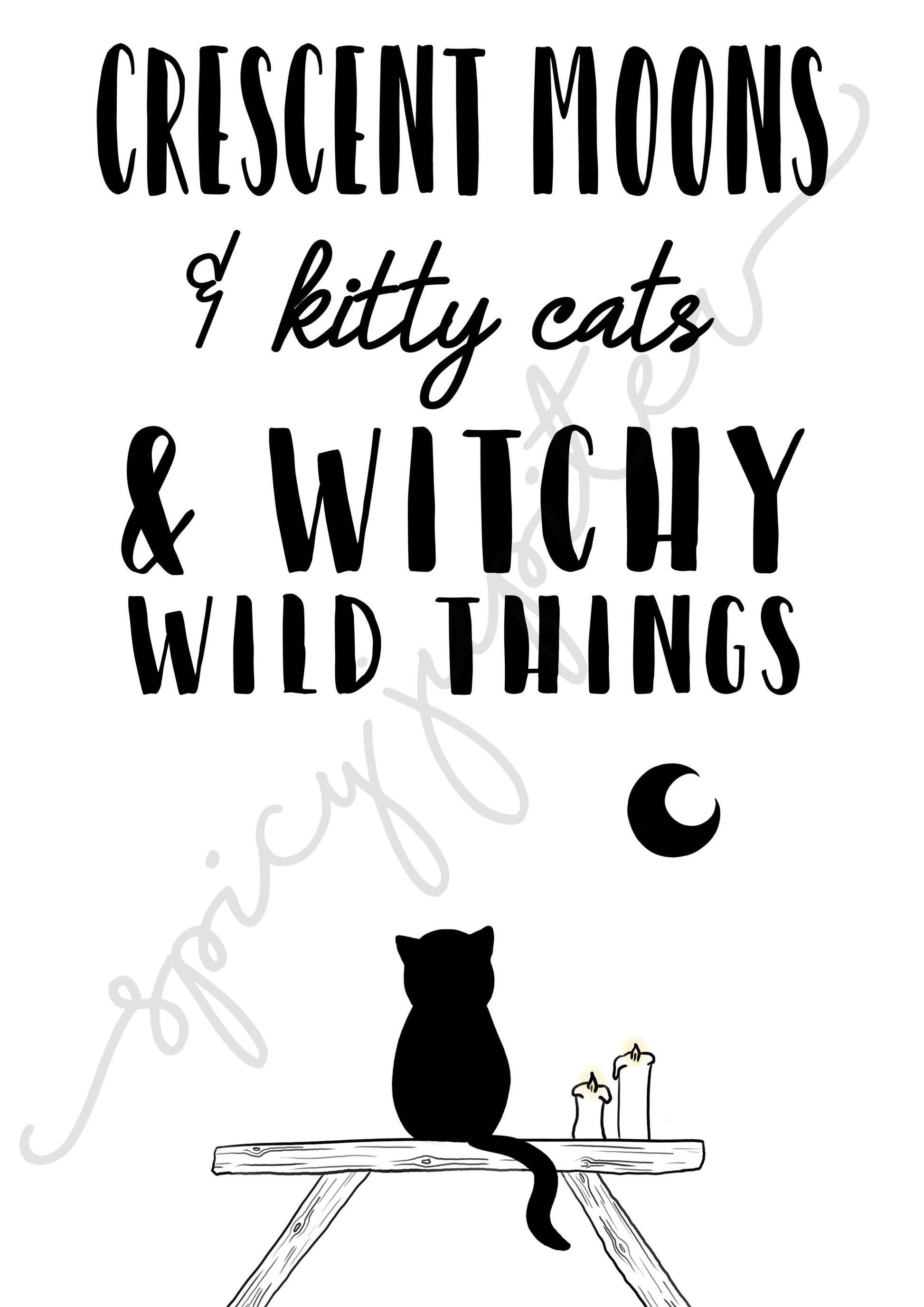 Cat and Moon Printable Wall Art / Witchy Decor / Pagan Decor / Black Cat SVG