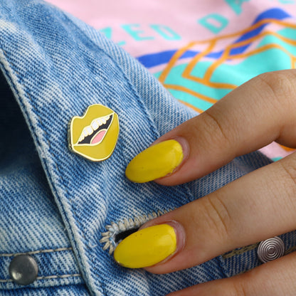 Yellow Lips Enamel Pin | Unique Aesthetic Denim Jacket Accessory