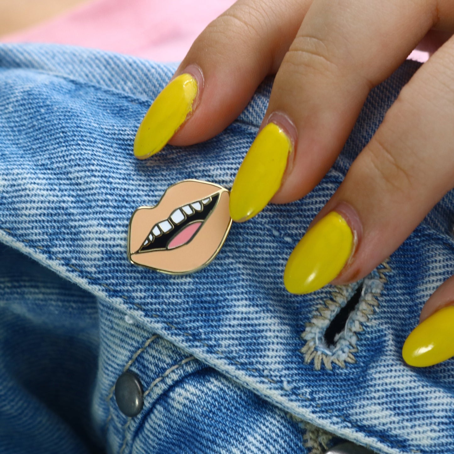 Nude Gap Toothed Lips Enamel Pin | Unique Hard Enamel Accessory