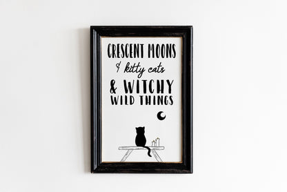 Cat and Moon Printable Wall Art / Witchy Decor / Pagan Decor / Black Cat SVG