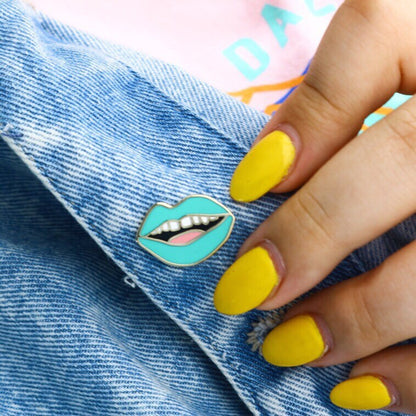 Teal Gap Toothed Lips Enamel Pin | Unique Hard Enamel Accessory