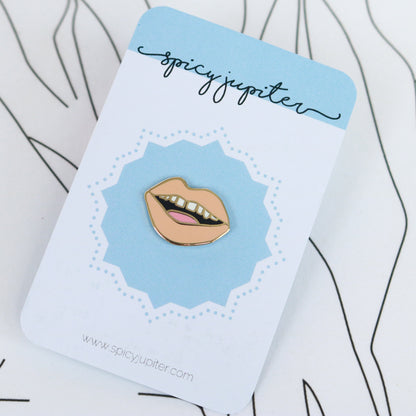 Nude Gap Toothed Lips Enamel Pin | Unique Hard Enamel Accessory