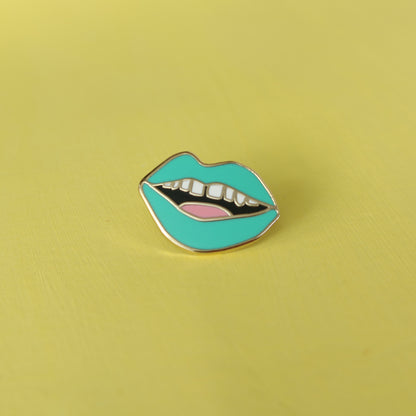 Teal Gap Toothed Lips Enamel Pin | Unique Hard Enamel Accessory