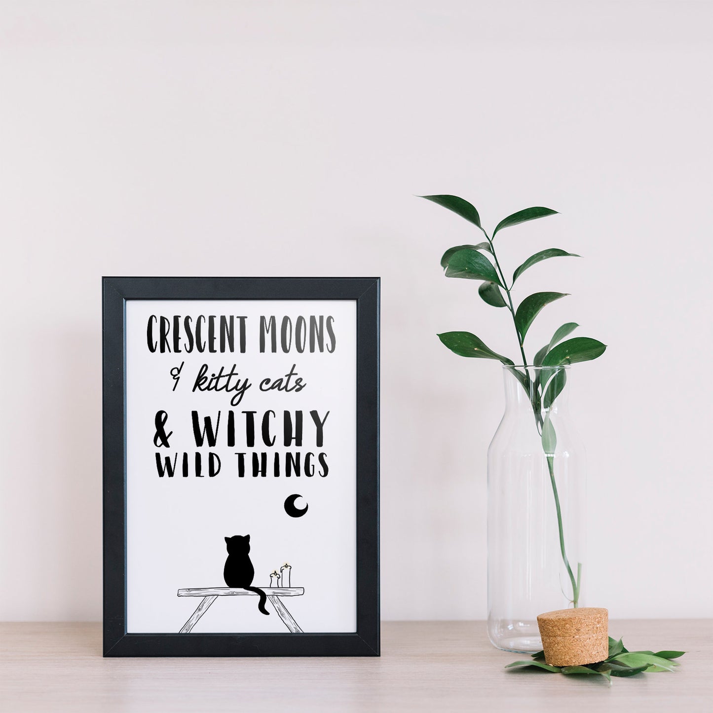 Cat and Moon Printable Wall Art / Witchy Decor / Pagan Decor / Black Cat SVG