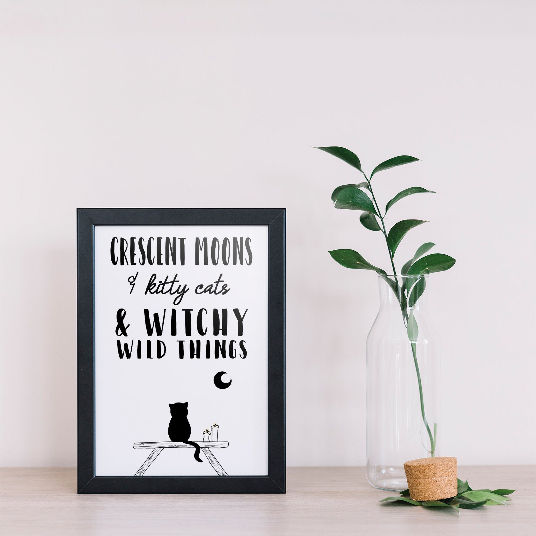 Cat and Moon Printable Wall Art / Witchy Decor / Pagan Decor / Black Cat SVG