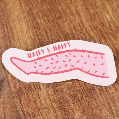 Empowering 'Happy & Hairy' Feminist Laptop and Phone Sticker | Body Positivity & Hairy Legs Design