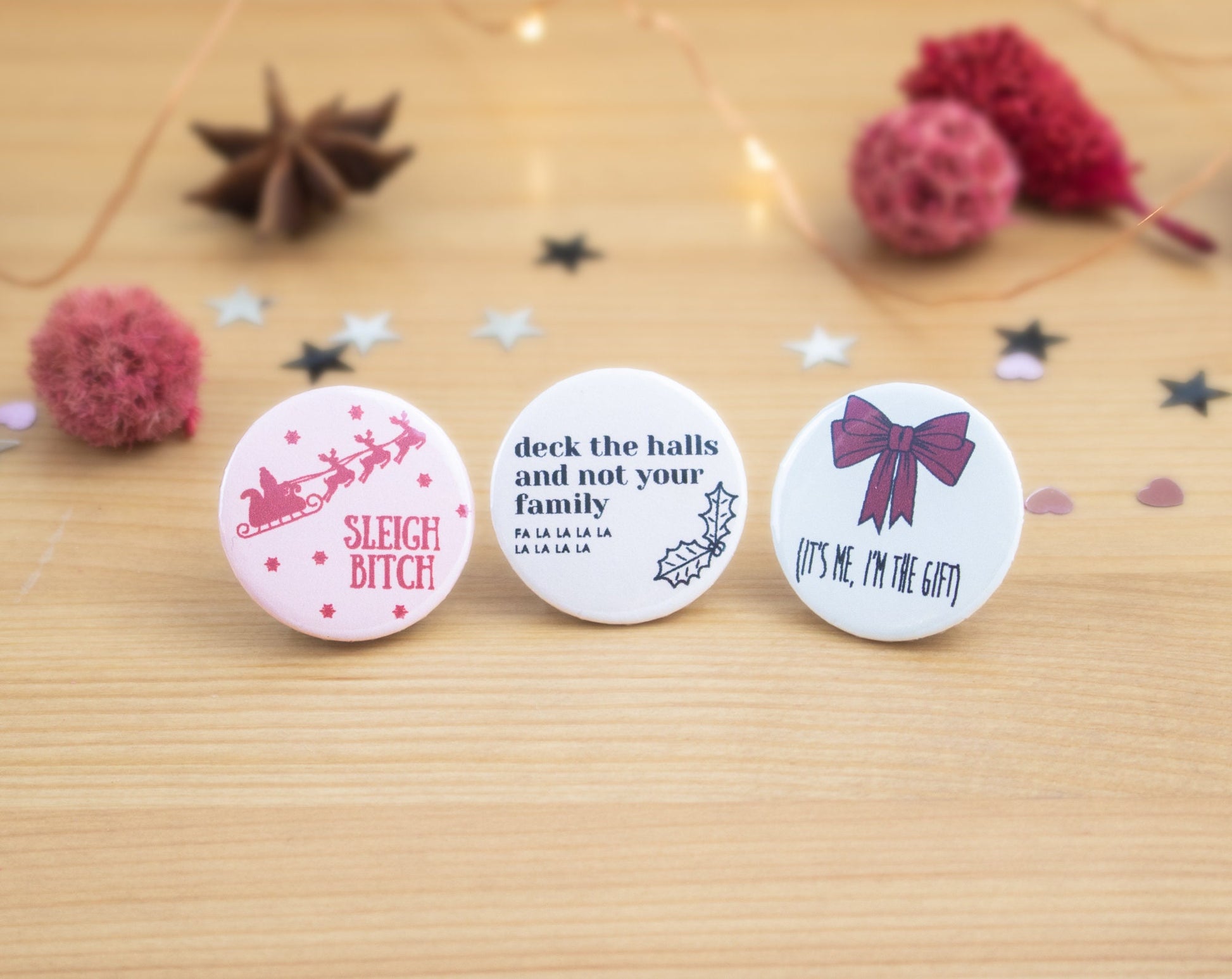 Deck the Halls (and Not Your Family) Funny Christmas Badge | Stocking Stuffers | Festive Pins