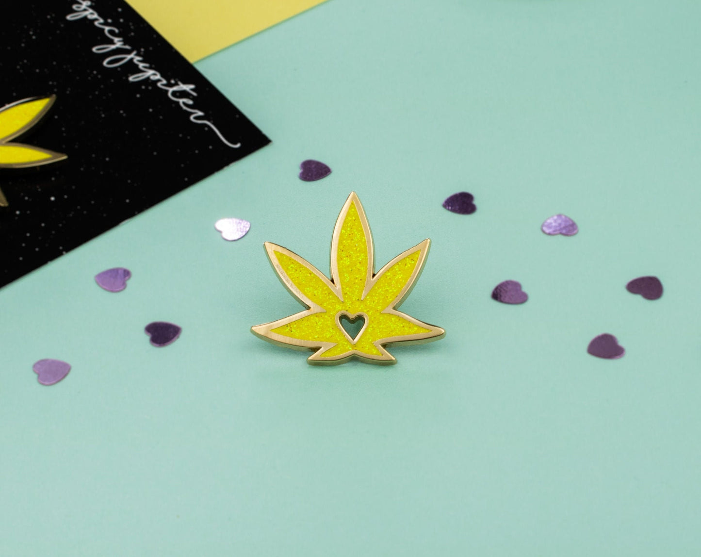 Chic Yellow Pot Leaf Enamel Pin | Glitter Weed Accessory