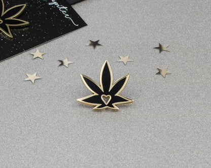 Charming Black Cannabis Leaf Enamel Pin | Ideal Stoner Accessory