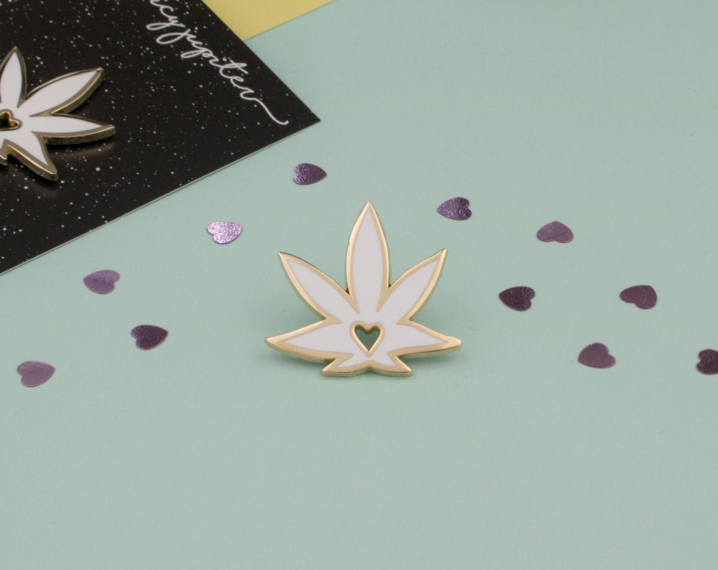 White Weed Heart Enamel Pin | Cute Stoner Accessory and 420 Gift