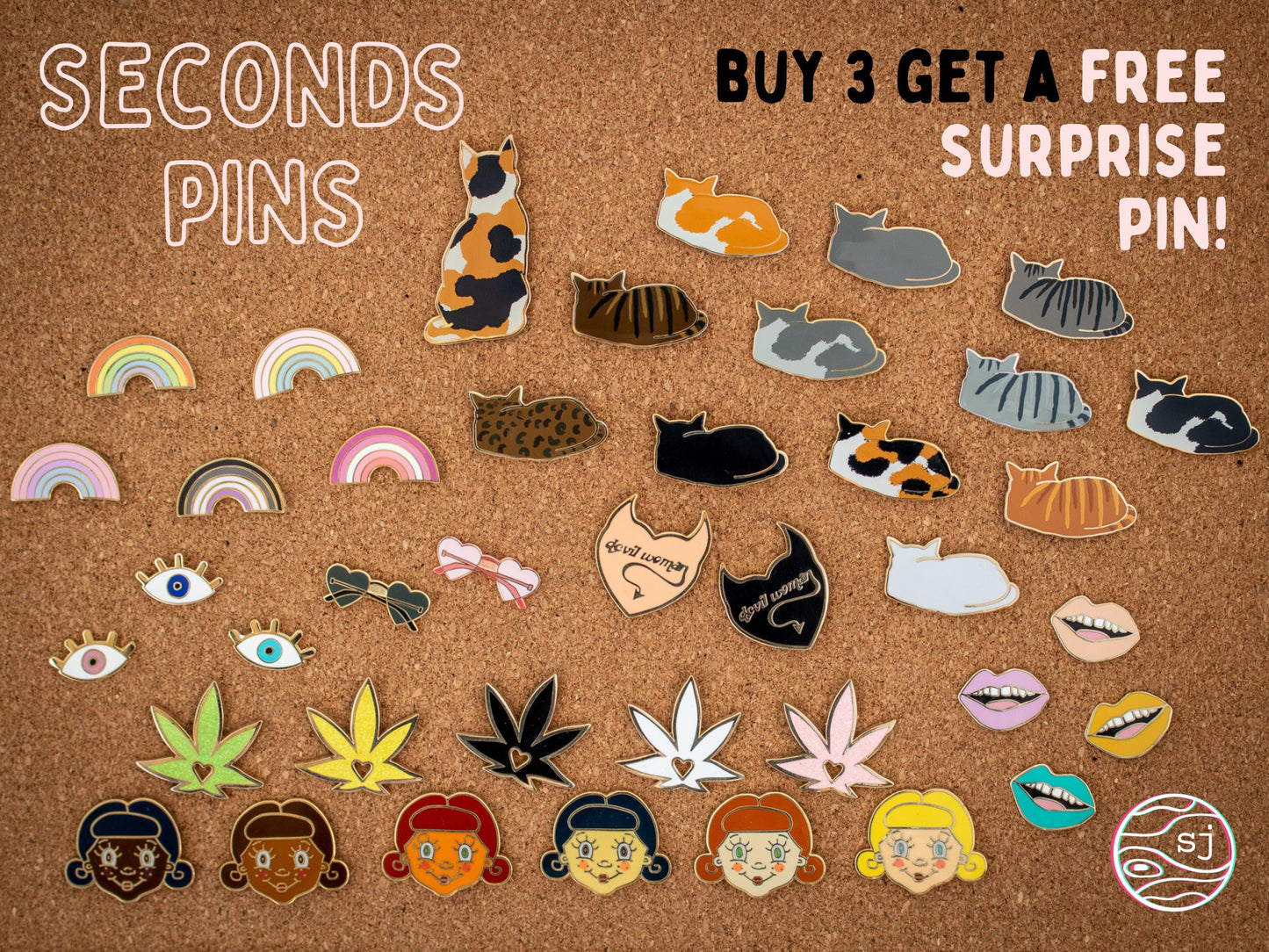 Discounted Seconds Enamel Pins | Gorgeous Pins at Over 50% Off | Buy 3 Get 4th Free