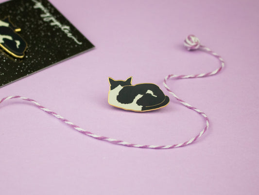 Classy Black and White Cat Enamel Pin | Cute Cat Lover's Gift