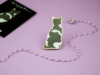 Grey and White Cat Enamel Pin | Adorable Pin for Cat Lovers | Quirky Patchy Kitty