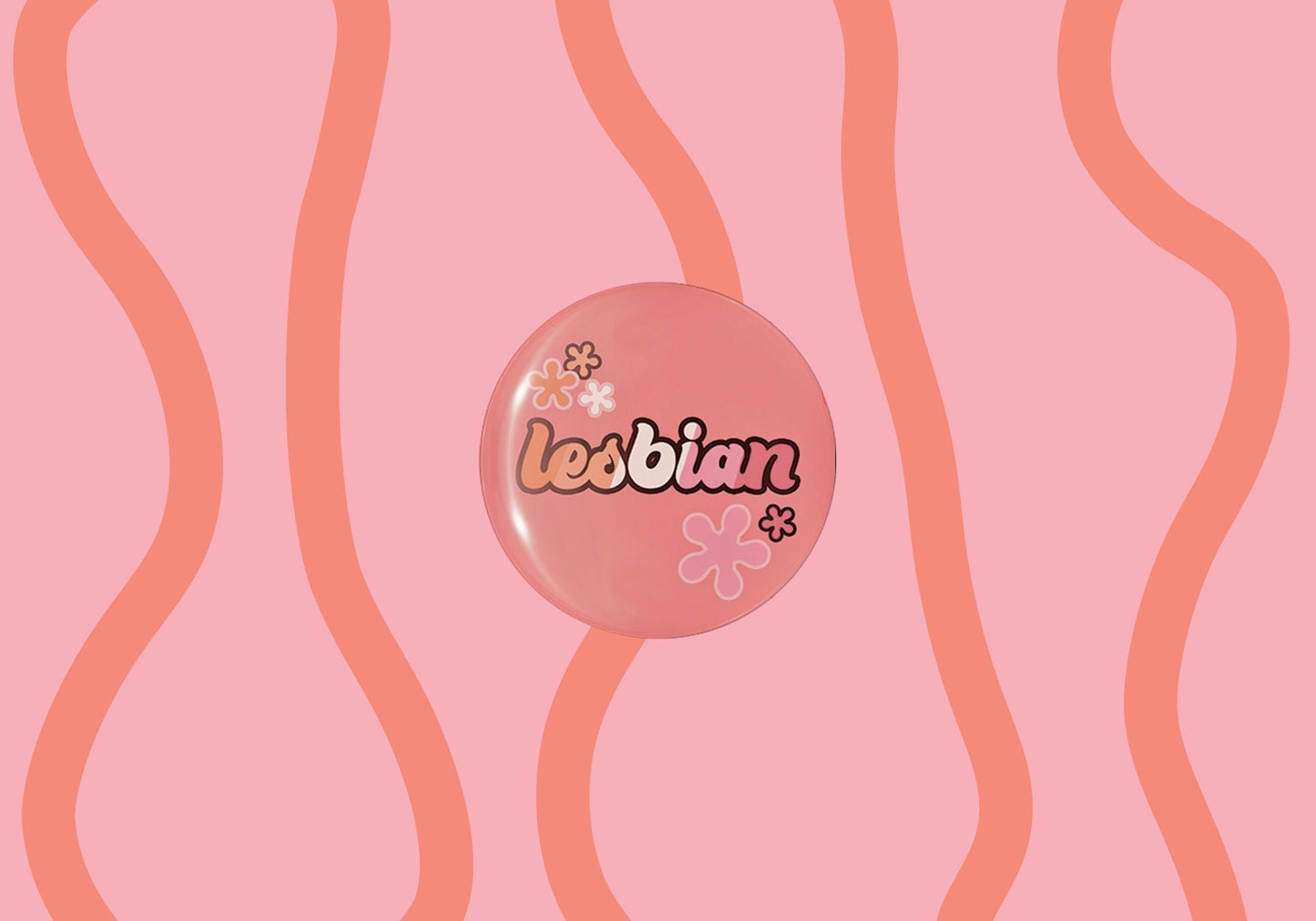 Flower Power Lesbian Pride Button Badge | Groovy LGBTQ+ Accessory | Celebrate Lesbian Pride