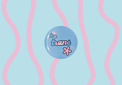 Transgender Pride Button Badge | Groovy Flower Trans Pride Accessory