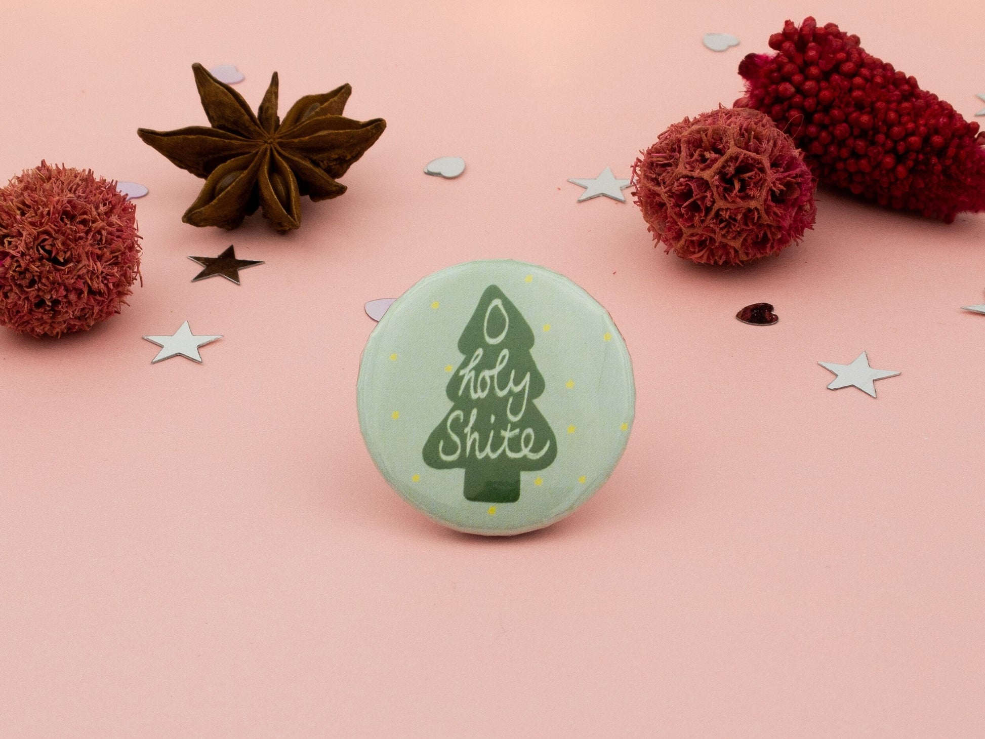 O Holy Shyte Badge | Hilarious Christmas Button Pin | Fun Stocking Stuffer