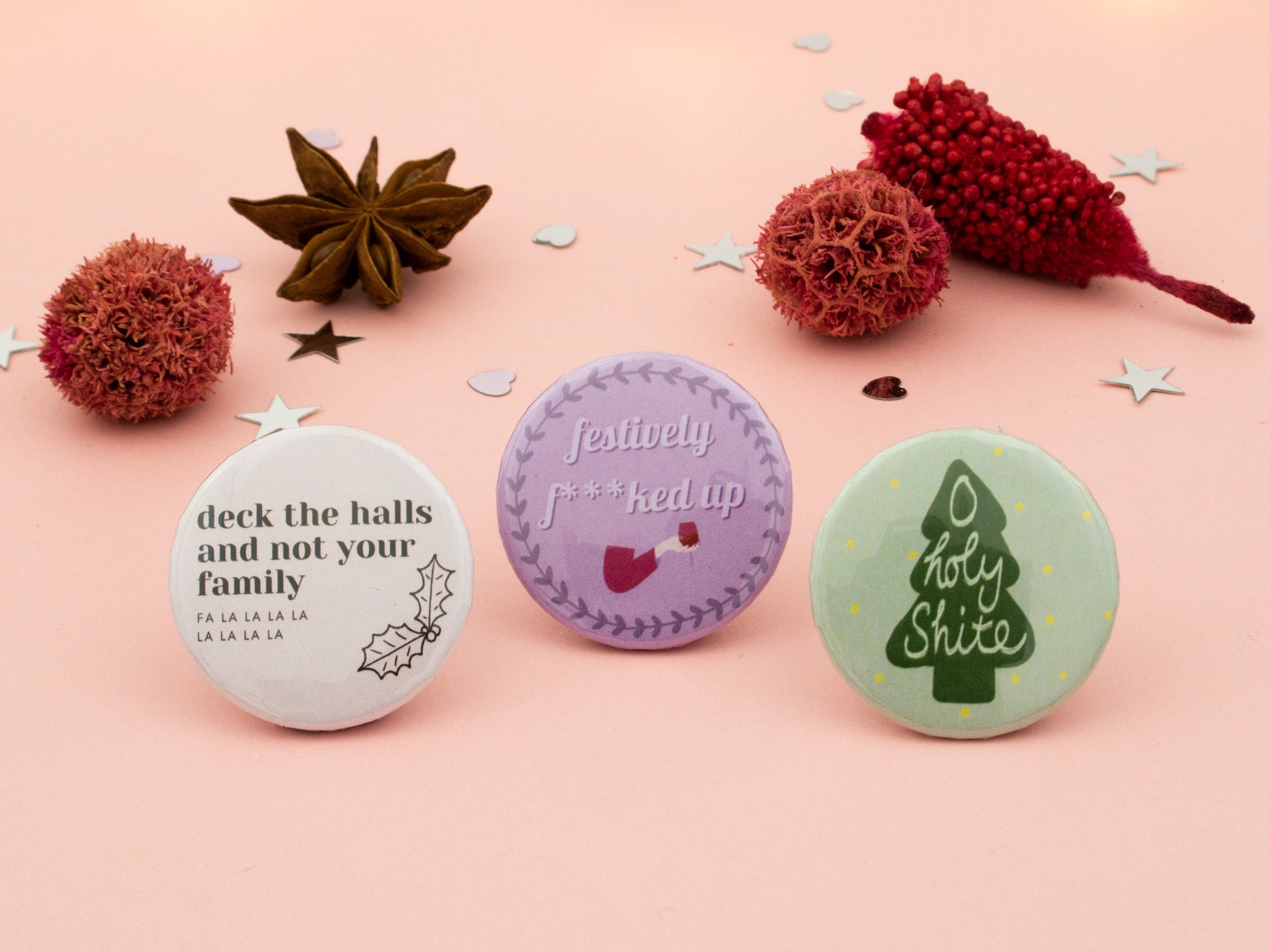 Deck the Halls (and Not Your Family) Funny Christmas Badge | Stocking Stuffers | Festive Pins