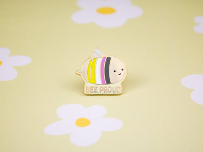 Nonbinary Pride Enamel Pin | Bee Proud Bumblebee LGBT Accessories