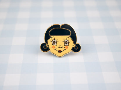 Nostalgic Retro Doll Enamel Pin | Vintage 50s Toy Brooch, Dolly Badge