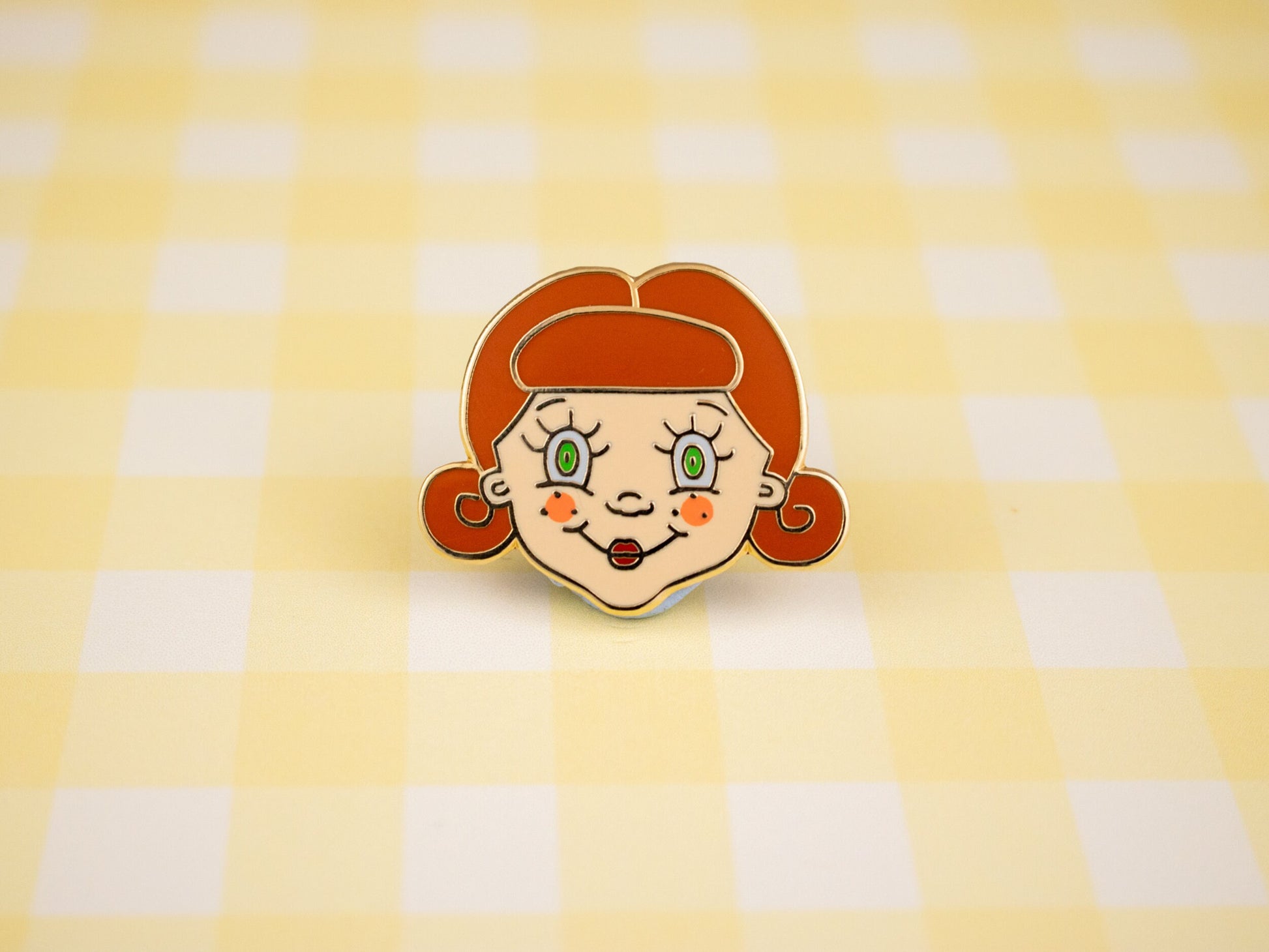 Nostalgic Retro Doll Enamel Pin | Vintage 50s Toy Brooch, Dolly Badge