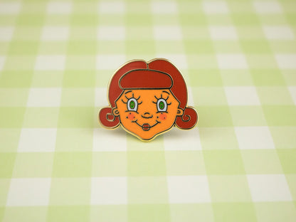 Nostalgic Retro Doll Enamel Pin | Vintage 50s Toy Brooch, Dolly Badge