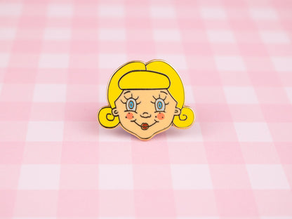 Nostalgic Retro Doll Enamel Pin | Vintage 50s Toy Brooch, Dolly Badge