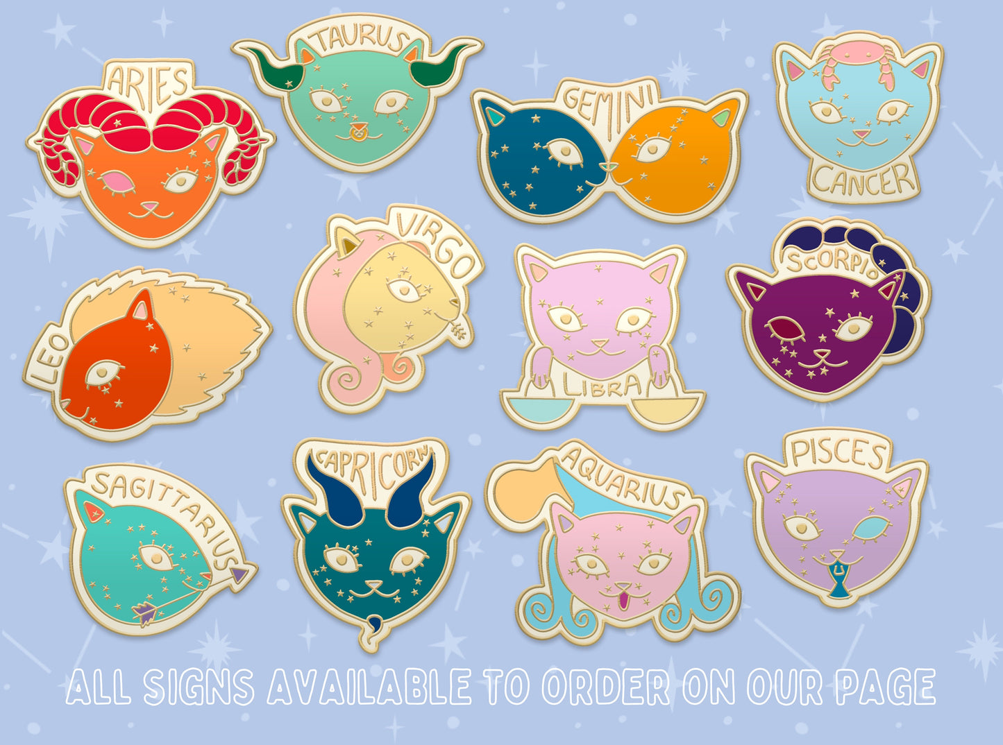 Aries Cat Zodiac Enamel Pin | Quirky Star Sign Pin | Gift for Aries and Cat Lovers