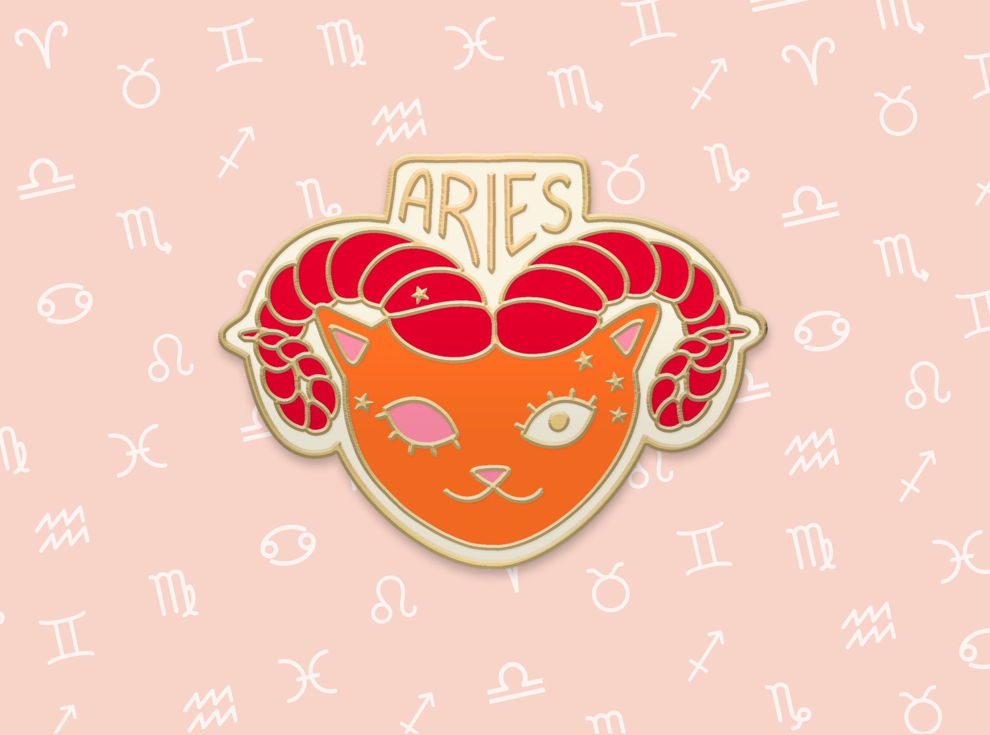 Aries Cat Zodiac Enamel Pin | Quirky Star Sign Pin | Gift for Aries and Cat Lovers