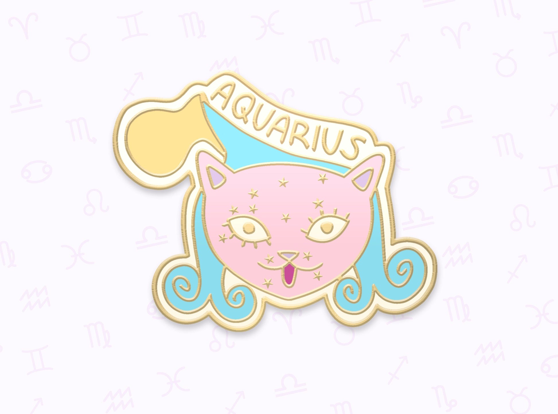 Aquarius Cat Zodiac Enamel Pin | Astrology Brooch for Aquarius Lovers