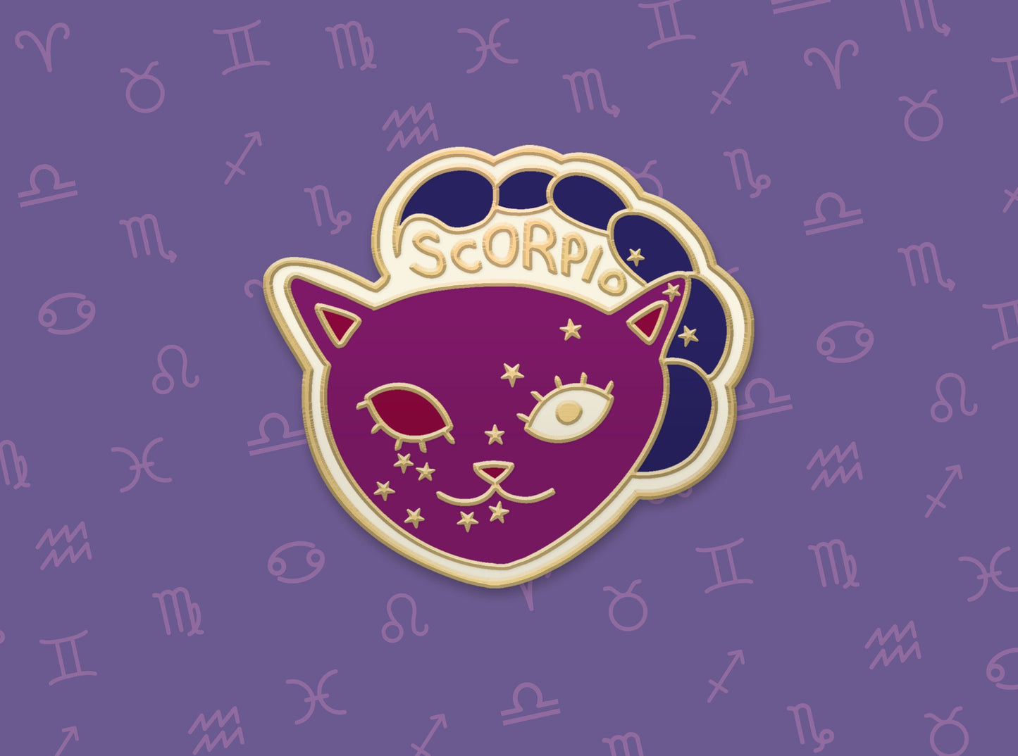 Scorpio Cat Zodiac Enamel Pin | Stylish Star Sign Brooch for Scorpio Fans