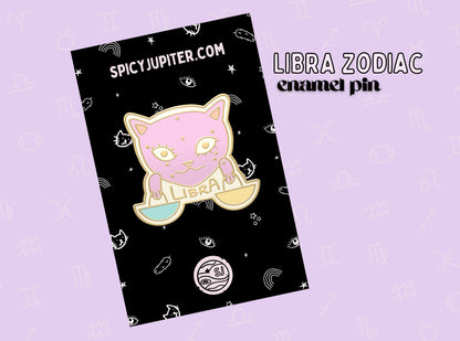 Libra Cat Zodiac Enamel Pin | Charming Star Sign Brooch for Libra Cat Lovers