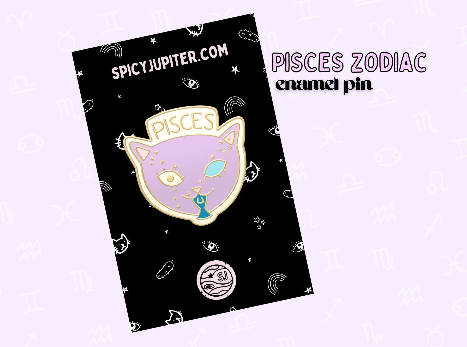 Pisces Cat Zodiac Enamel Pin | Lovely Star Sign Brooch for Pisces Fans