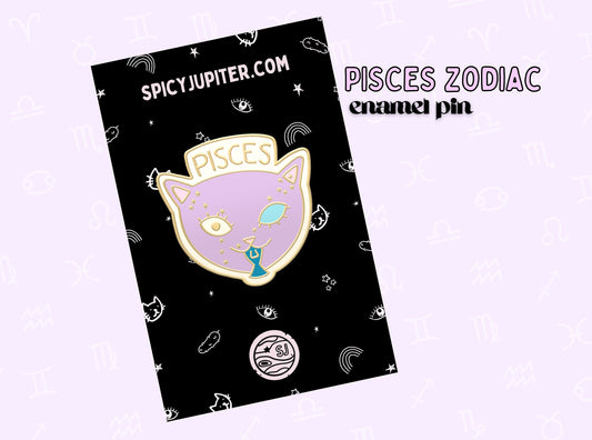 Pisces Cat Zodiac Enamel Pin | Lovely Star Sign Brooch for Pisces Fans