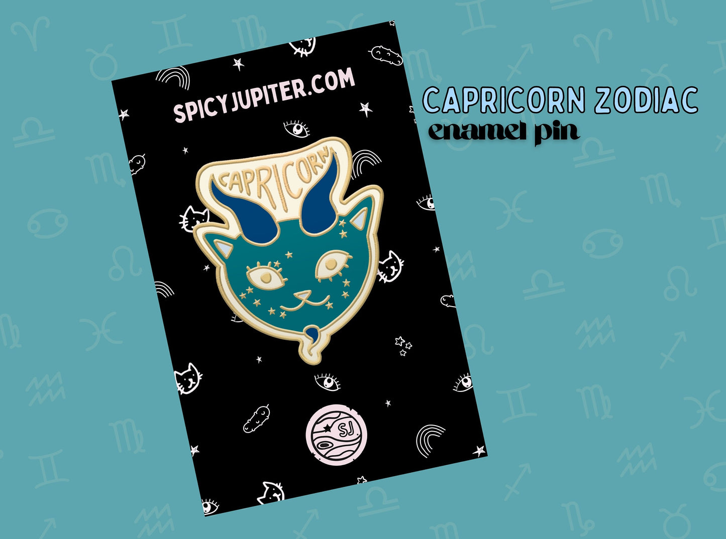 Capricorn Zodiac Cat Enamel Pin | Perfect for Capricorn Born Cat Lovers | Purrfect Star Sign Gift