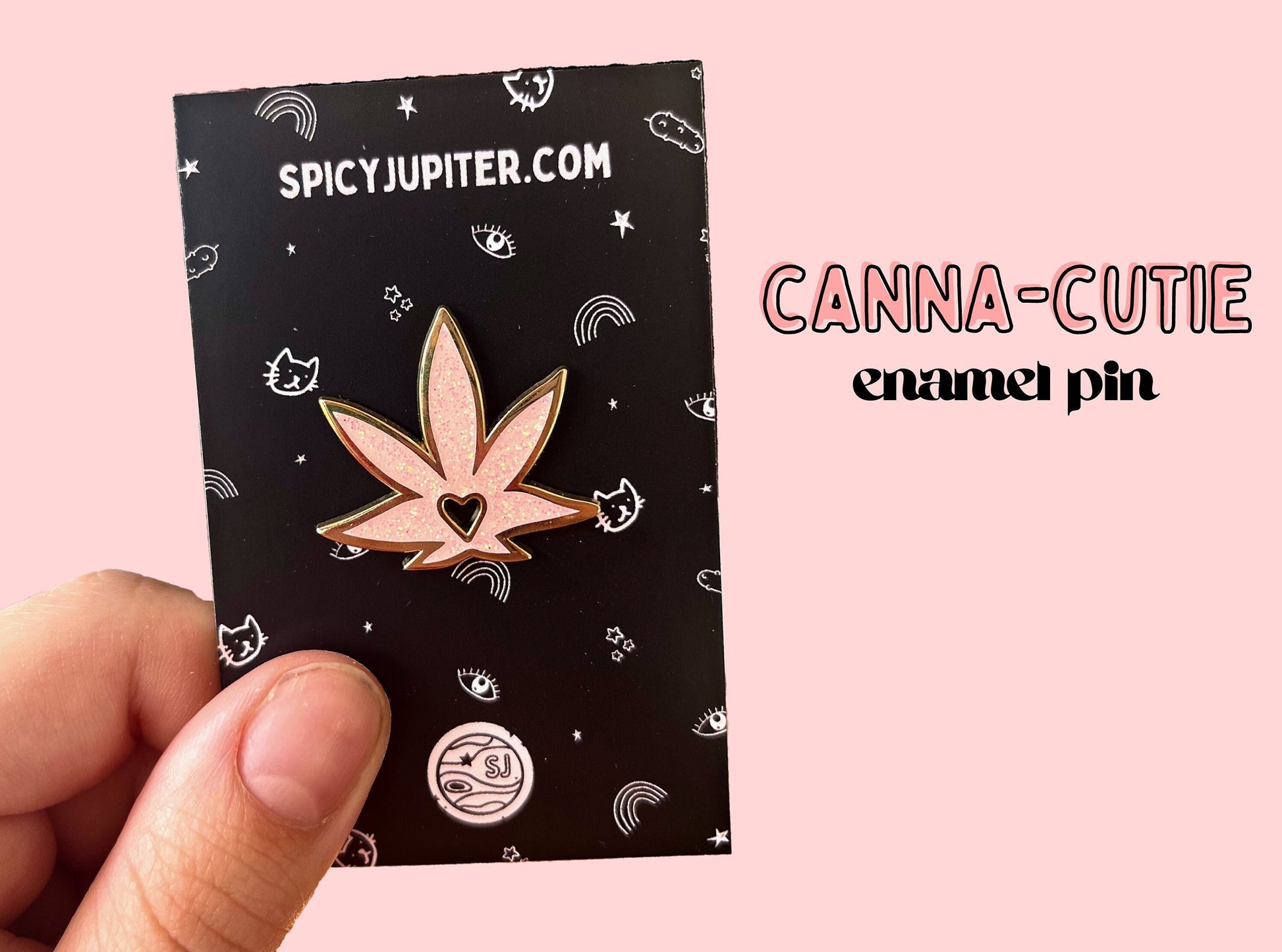 Glittery Weed Heart Enamel Pin | Stylish Pink Girly Stoner Accessory