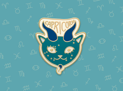 Capricorn Zodiac Cat Enamel Pin | Perfect for Capricorn Born Cat Lovers | Purrfect Star Sign Gift