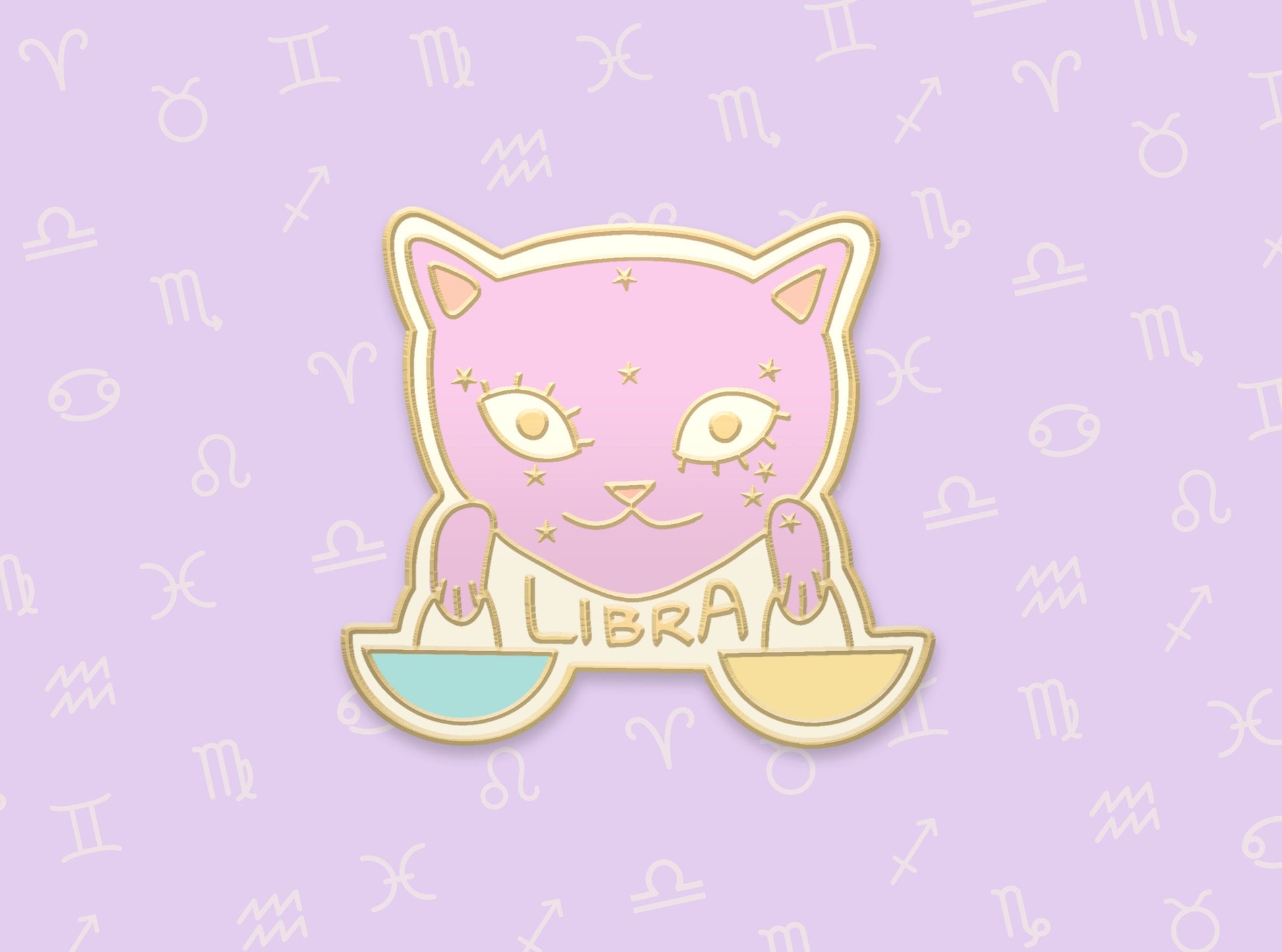 Libra Cat Zodiac Enamel Pin | Charming Star Sign Brooch for Libra Cat Lovers