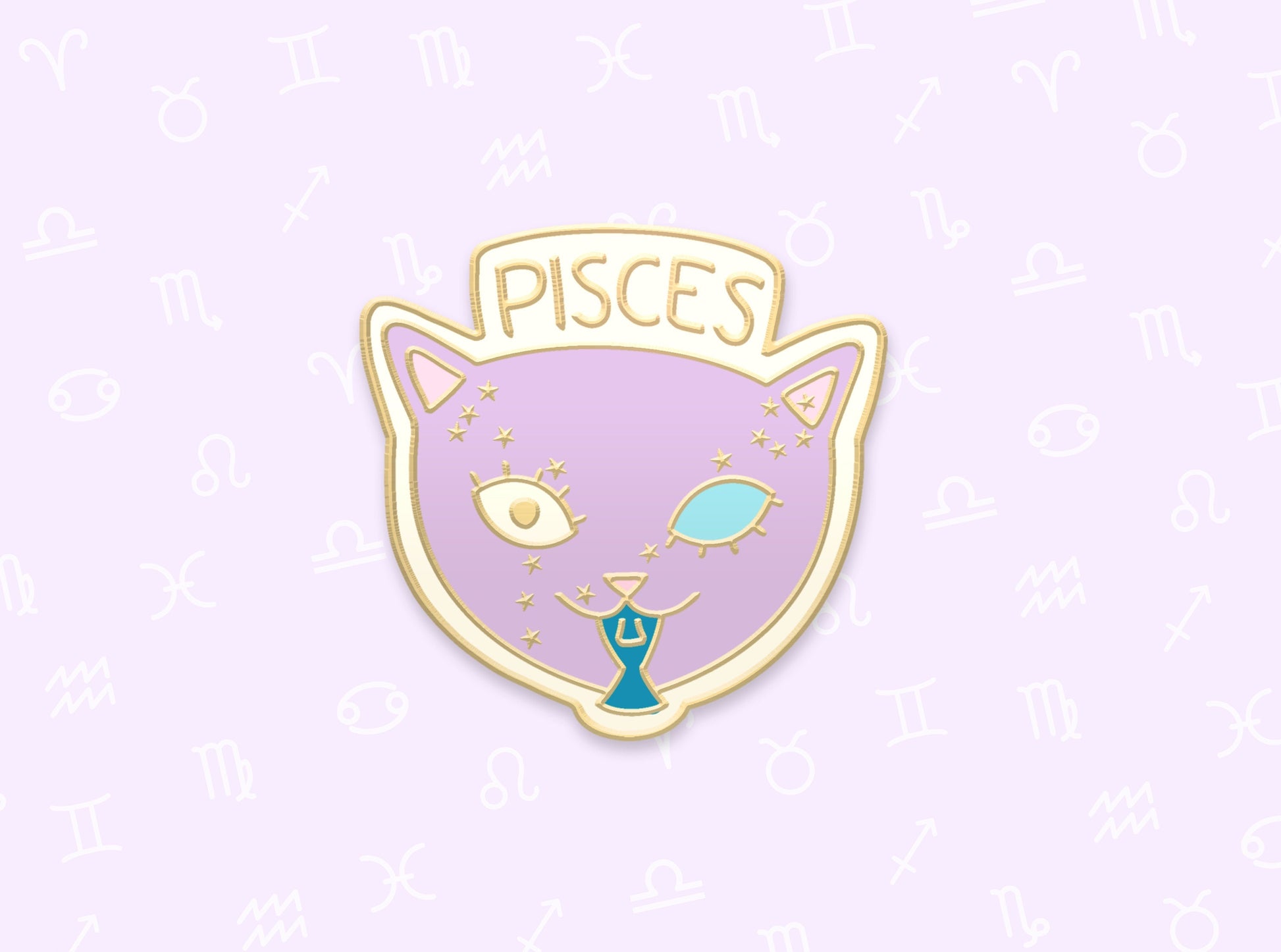 Pisces Cat Zodiac Enamel Pin | Lovely Star Sign Brooch for Pisces Fans