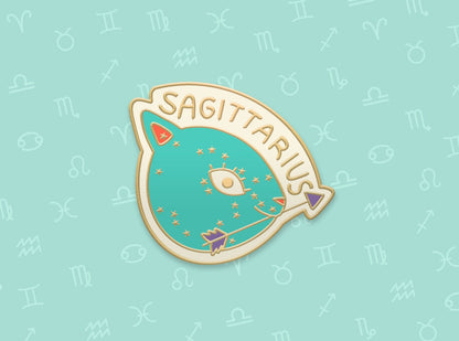 Sagittarius Cat Zodiac Enamel Pin | Adorable Star Sign Brooch for Sagittarians