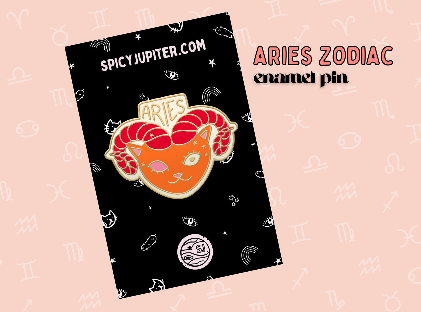 Aries Cat Zodiac Enamel Pin | Quirky Star Sign Pin | Gift for Aries and Cat Lovers