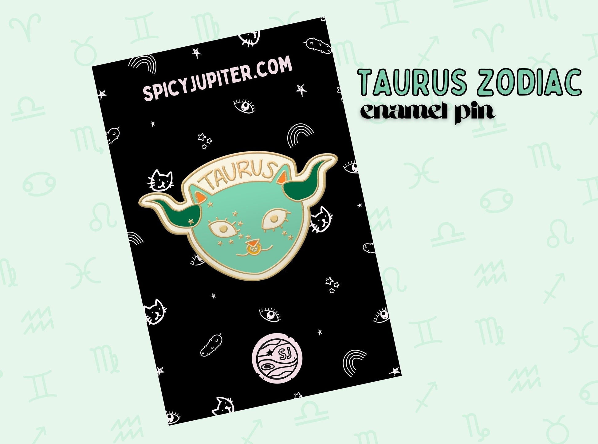 Taurus Zodiac Cat Enamel Pin | Star Sign Cat Lover's Gift