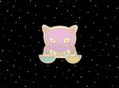 Libra Cat Zodiac Enamel Pin | Charming Star Sign Brooch for Libra Cat Lovers